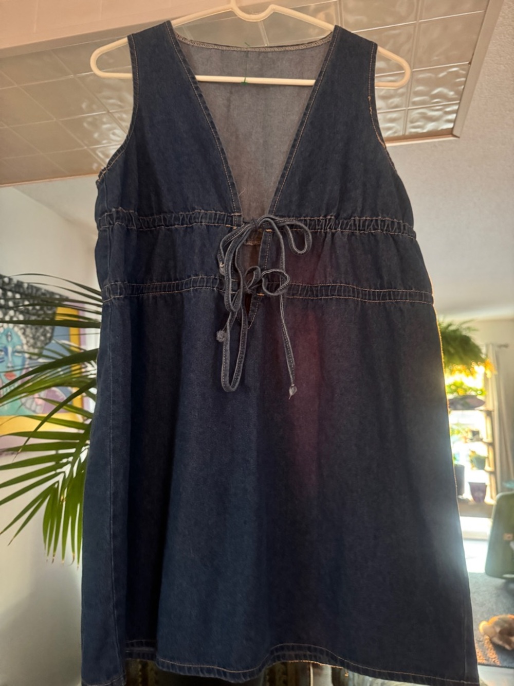 NWT Missguided Denim Tie-Front Mini Dress - Retro 90s Style - L - Picture 5 of 7